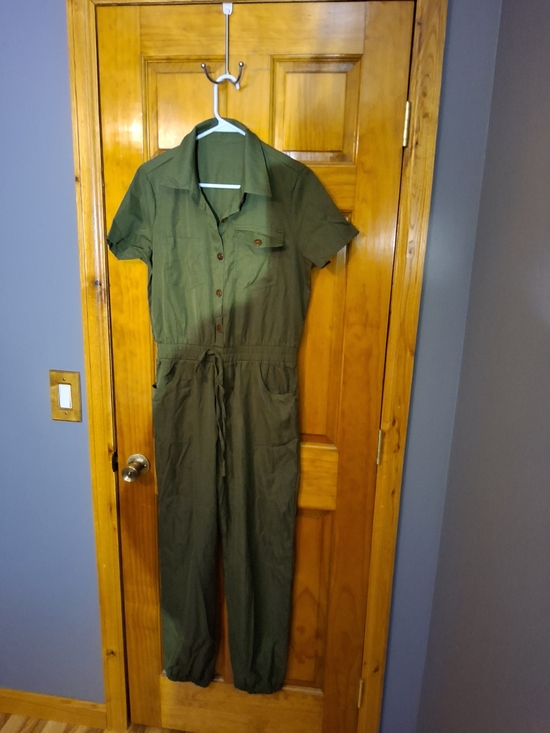 Pants - Women's Short-Sleeve Olive Green Jumpsuit